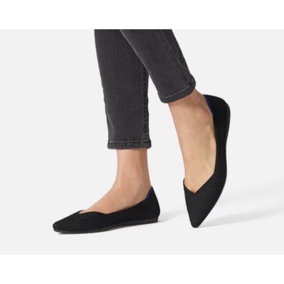 Rothy’s “THE POINT” Black Knitted Pointed Toe Slip On Flats Women’s Size 9 W - Picture 1 of 14